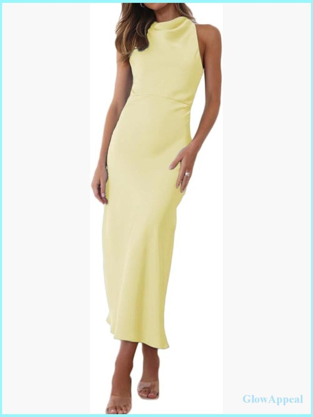 Elegant High Neck Backless Satin Midi Cocktail Dress